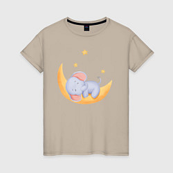 Женская футболка Милый Слонёнок Спит На Месяце Среди Звёзд