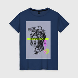 Женская футболка Медуза Горгона с японскими иероглифами