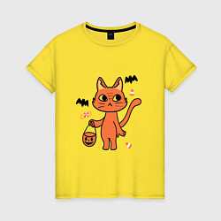 Футболка хлопковая женская CAT FOR HALLOWEEN, цвет: желтый