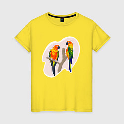 Футболка хлопковая женская Попугай Аратинга Птицы, цвет: желтый