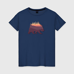 Футболка хлопковая женская Медведь с деревьями, цвет: тёмно-синий