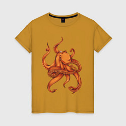 Женская футболка Оранжевый осьминог с множеством щупальцев