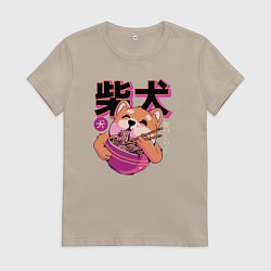 Футболка хлопковая женская Japanese Shibu Inu, цвет: миндальный