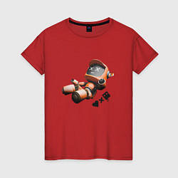 Футболка хлопковая женская Падающий робот с логотипом, цвет: красный