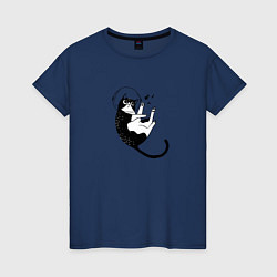 Футболка хлопковая женская Космо-кот и рыбки, цвет: тёмно-синий