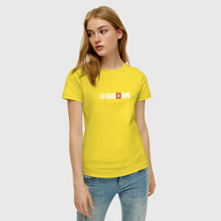 Футболка хлопковая женская Бумажный дом логотип, цвет: желтый — фото 2