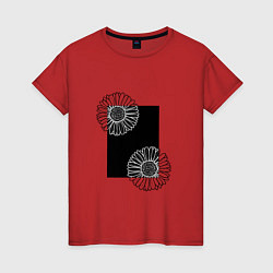 Женская футболка Ромашки с черным прямоугольником