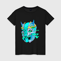 Женская футболка Neon skull skeleton demon