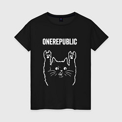 Футболка хлопковая женская OneRepublic Рок кот One Republic, цвет: черный