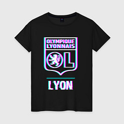 Футболка хлопковая женская Lyon FC в стиле Glitch, цвет: черный