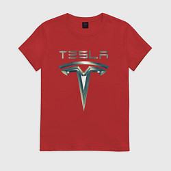 Женская футболка Tesla Logo Тесла Логотип Карбон
