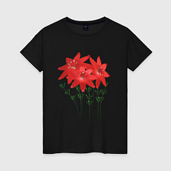 Футболка хлопковая женская Flowers red, цвет: черный