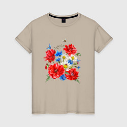 Женская футболка Летний букет мак василек ромашка цветы лето