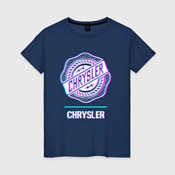 Футболка хлопковая женская Значок Chrysler в стиле Glitch, цвет: тёмно-синий