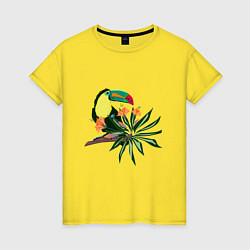 Женская футболка Птица тукан с цветами и листьями
