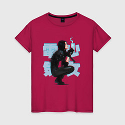 Футболка хлопковая женская Cyberpunk 2077 Девушка киборг, цвет: маджента