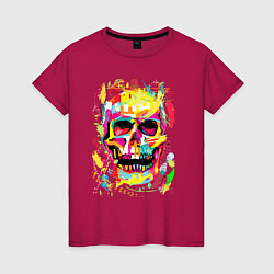 Женская футболка Красочный стилизованный череп