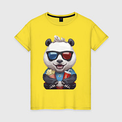 Футболка хлопковая женская Прикольный панда с попкорном и колой, цвет: желтый