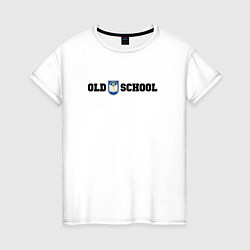 Футболка хлопковая женская Old school, шеврон старой школы, цвет: белый