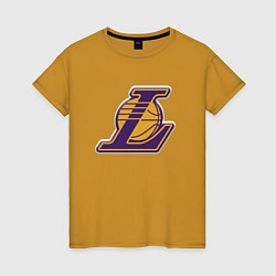 Футболка хлопковая женская ЛА Лейкерс объемное лого, цвет: горчичный
