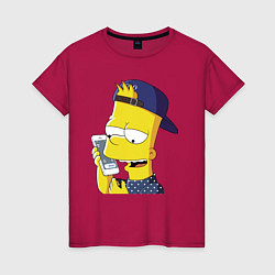 Женская футболка Барт Симпсон разговаривает по мобиле