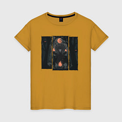 Женская футболка Оранжевая луна и медведь шаман