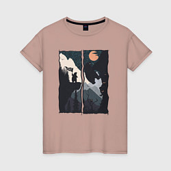 Женская футболка Оранжевая луна и дикий альпинизм