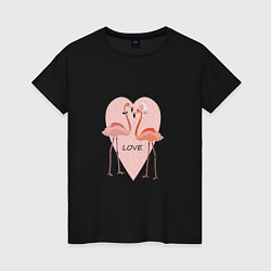 Женская футболка Розовые фламинго на фоне розового сердца