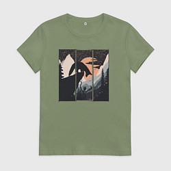 Женская футболка Оранжевая луна и лисёнок