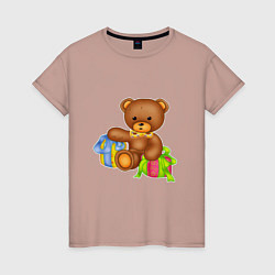 Женская футболка Плюшевый мишка с подарками