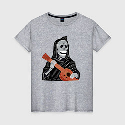 Женская футболка Череп в плаще играет на гитаре