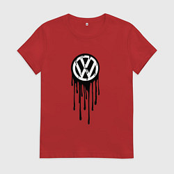 Футболка хлопковая женская Volkswagen - art logo, цвет: красный