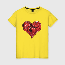 Футболка хлопковая женская Раненое штопаное сердце, цвет: желтый