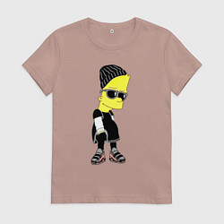 Футболка хлопковая женская Барт Симпсон в тёмных очках, цвет: пыльно-розовый