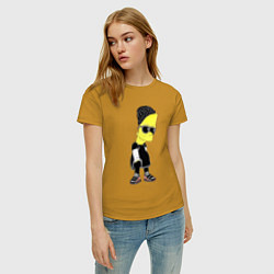 Футболка хлопковая женская Барт Симпсон в тёмных очках, цвет: горчичный — фото 2