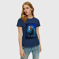 Футболка хлопковая женская Dave Gahan Depeche Mode - blue background, цвет: тёмно-синий — фото 2