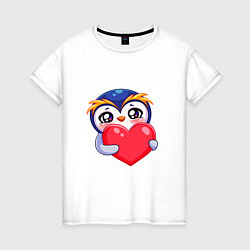 Футболка хлопковая женская Пингвиненок с сердцем, цвет: белый