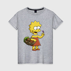 Женская футболка Lisa Simpson с гусеницей на даче
