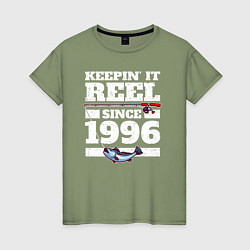 Женская футболка Держу катушку с 1996 года