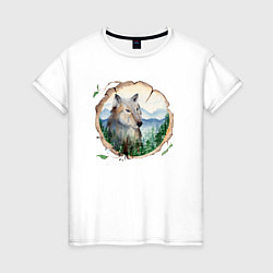 Женская футболка Рисунок на бревне - волк