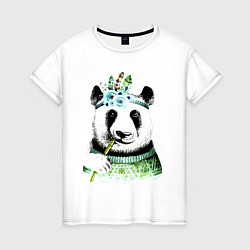 Женская футболка Прикольный панда жующий стебель бамбука