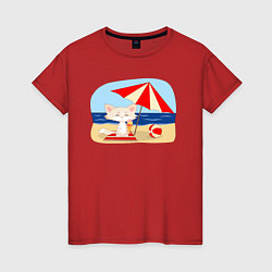 Женская футболка Кошечка на пляже с мороженым