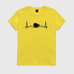 Футболка хлопковая женская Енот в биении сердца, цвет: желтый