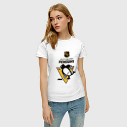 Футболка хлопковая женская Питтсбург Пингвинз НХЛ логотип, цвет: белый — фото 2