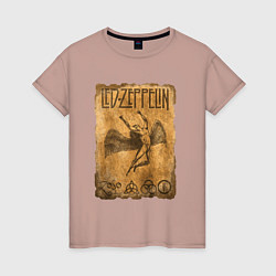 Футболка хлопковая женская Led zeppelin swan song logo, цвет: пыльно-розовый