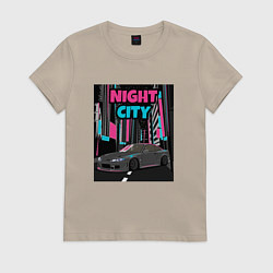 Футболка хлопковая женская Nissan Silvia S15 Night City, цвет: миндальный