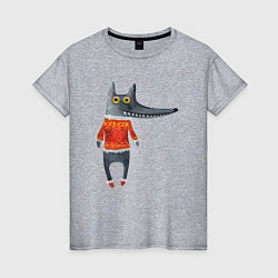 Футболка хлопковая женская Серый волк в оранжевом свитере, цвет: меланж