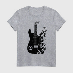 Футболка хлопковая женская Гитара и птицы, цвет: меланж