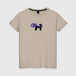 Женская футболка Силуэт слона и фиолетовый пейзаж