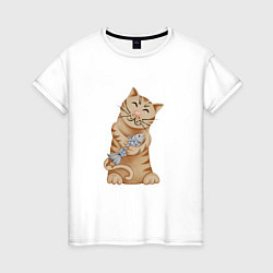 Женская футболка Кот с рыбой в лапках